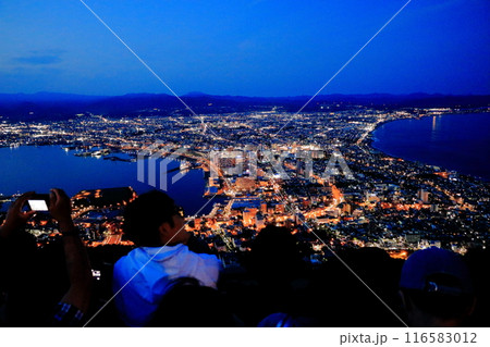 View of Hakodate City at night from the top of Hakodate Mountain in Hokkaido Japan 116583012