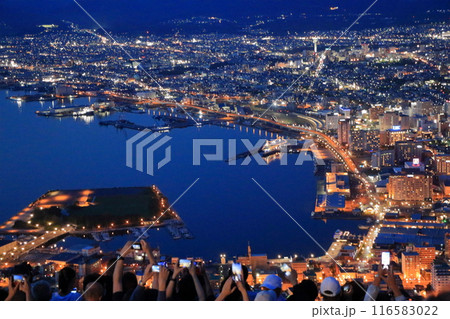 View of Hakodate City at night from the top of Hakodate Mountain in Hokkaido Japan 116583022