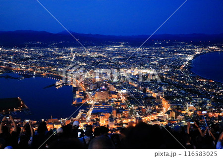 View of Hakodate City at night from the top of Hakodate Mountain in Hokkaido Japan 116583025