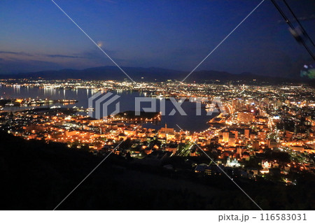 View of Hakodate City at night from the top of Hakodate Mountain in Hokkaido Japan View of Hakodate City at night from the top of Hakodate Mountain in Hokkaido Japan 116583031