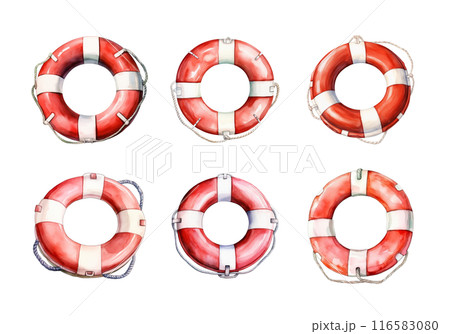 Cute watercolor painting style illustration of Lifebuoy, isolated on white background Cute watercolor painting style illustration of Lifebuoy, isolated on white background 116583080
