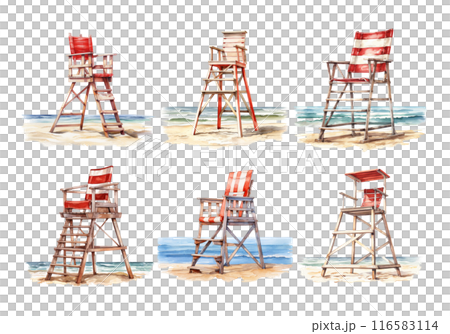 Lifeguard Chair, Summer Illustration. Watercolor Style. 116583114