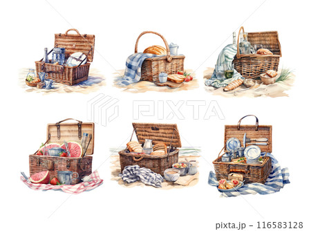 Cute watercolor painting style illustration of Picnic Basket, isolated on white background Cute watercolor painting style illustration of Picnic Basket, isolated on white background 116583128