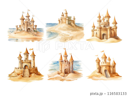 Sand Castle, Summer Illustration. Watercolor Style. 116583133