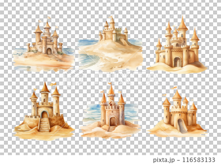 Sand Castle, Summer Illustration. Watercolor Style. 116583133