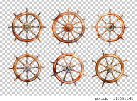 Cute watercolor painting style illustration of Ship's Wheel, isolated on white background 116583149
