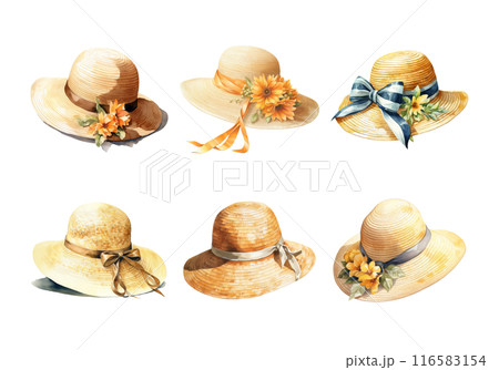 Cute watercolor painting style illustration of Sun Hat, isolated on white background Cute watercolor painting style illustration of Sun Hat, isolated on white background 116583154