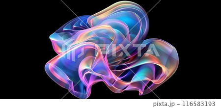 holographic abstract 3d shape on black background 116583193