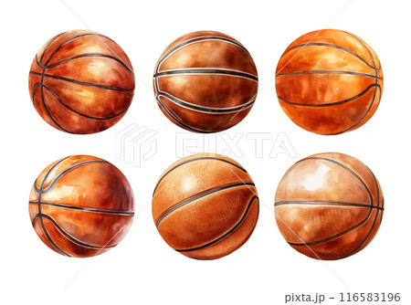 Cute watercolor painting style illustration of Basket Ball, isolated on white background 116583196