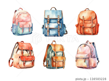 Kids School Bag, back to school Illustration. Watercolor Style 116583228