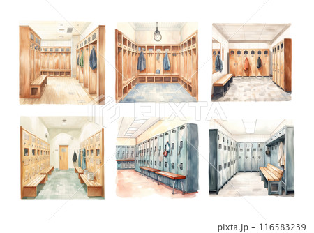 Cute watercolor painting style illustration of Locker Room, isolated on white background Cute watercolor painting style illustration of Locker Room, isolated on white background 116583239