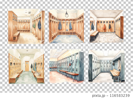 Cute watercolor painting style illustration of Locker Room, isolated on white background Cute watercolor painting style illustration of Locker Room, isolated on white background 116583239