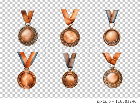 Cute watercolor painting style illustration of Bronze Medal, isolated on white background 116583246