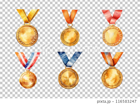 Gold Medal, back to school Illustration. Watercolor Style 116583247
