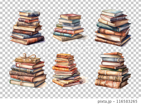 Cute watercolor painting style illustration of Pile of Book, isolated on white background 116583265