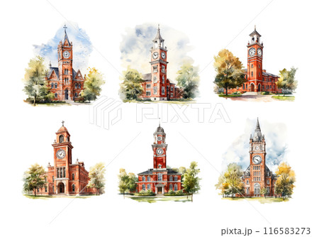 School Building, back to school Illustration. Watercolor Style 116583273