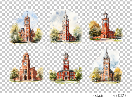 School Building, back to school Illustration. Watercolor Style 116583273