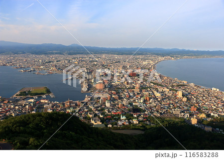 View of Hakodate City in northern Japan from the top of Hakodate mountain in Hokkaido Japan View of Hakodate City in northern Japan from the top of Hakodate mountain in Hokkaido Japan 116583288