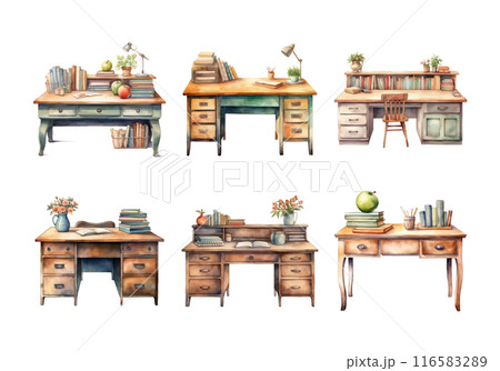 Cute watercolor painting style illustration of Teacher Desk, isolated on white background Cute watercolor painting style illustration of Teacher Desk, isolated on white background 116583289