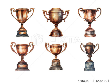 Cute watercolor painting style illustration of Bronze Trophy, isolated on white background Cute watercolor painting style illustration of Bronze Trophy, isolated on white background 116583291