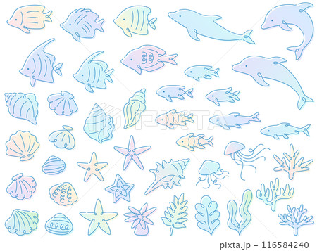 カラフルなグラデーションの海のイラストセット 116584240