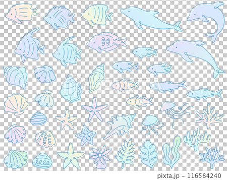 カラフルなグラデーションの海のイラストセット 116584240
