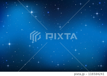 Night sky with stars. Dark blue vector universe. Shiny abstract cosmos. Galaxy illustration with sparkles and starlight of constellation. Celestial winter cosmic background. 116584241