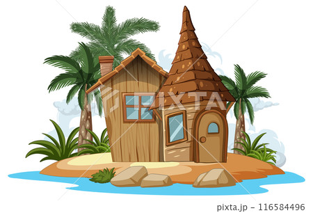 Tropical Island Wooden House 116584496