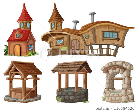 Charming Village Buildings and Wells Charming Village Buildings and Wells 116584520