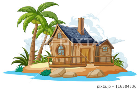 Tropical Island Wooden House 116584536
