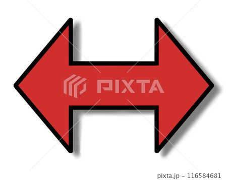 両方指す赤の矢印（線・影あり） 116584681