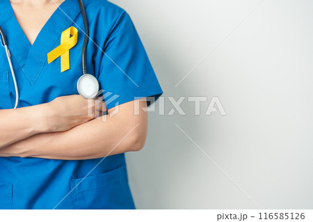 Yellow September, Suicide prevention day, Childhood, Sarcoma, bone and bladder cancer Awareness month, Yellow Ribbon for supporting people life and illness. Healthcare and World cancer day concept 116585126