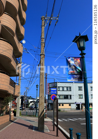 Japan's oldest concrete utility pole made in 1923 in Hakodate Hokkaido in northern Japan 116585136
