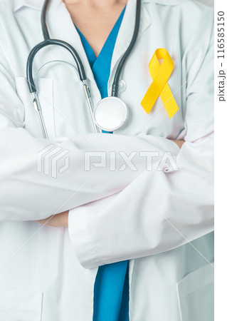 Yellow September, Suicide prevention day, Childhood, Sarcoma, bone and bladder cancer Awareness month, Yellow Ribbon for supporting people life and illness. Healthcare and World cancer day concept 116585150