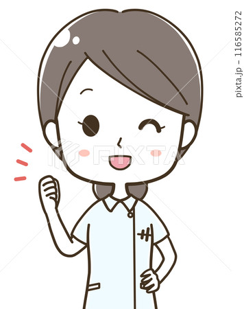 気合を入れる若い女性看護師の上半身イラスト 116585272