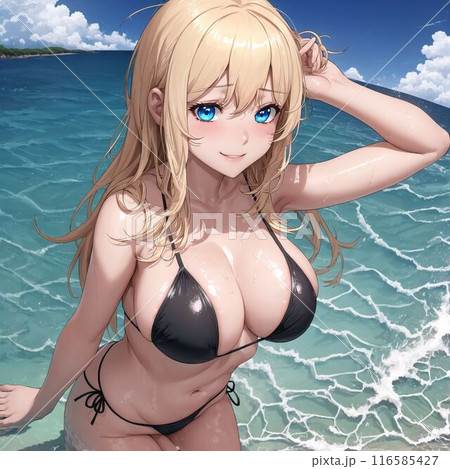 水着の金髪巨乳美女 116585427