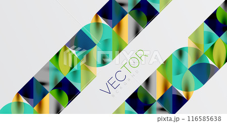 Triangles, round triangles and circles techno art. Vector Illustration For Wallpaper, Banner, Background, Card, Book Illustration, landing page Triangles, round triangles and circles techno art. Vector Illustration For Wallpaper, Banner, Background, Card, Book Illustration, landing page 116585638