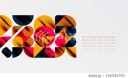 Color beautiful circles, semi circles, squares and round triangles. Geometric mosaic style pattern abstract background for wallpaper, banner, backdrop, card, book Illustration, landing page 116585703