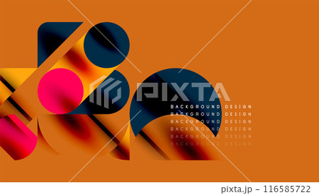 Color beautiful circles, semi circles, squares and round triangles. Geometric mosaic style pattern abstract background for wallpaper, banner, backdrop, card, book Illustration, landing page 116585722