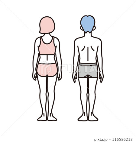 シンプル　イラスト　下着の男女の全身　後ろ姿 116586218