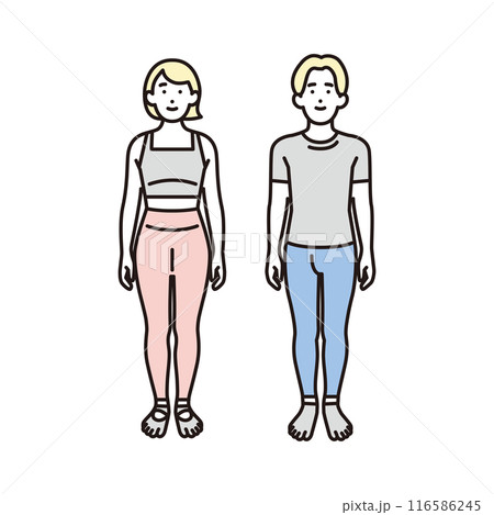 シンプル イラスト ピラティスのウェアを着た男女の全身 シンプル イラスト ピラティスのウェアを着た男女の全身 116586245