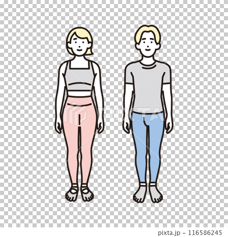 シンプル イラスト ピラティスのウェアを着た男女の全身 シンプル イラスト ピラティスのウェアを着た男女の全身 116586245