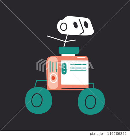 Vector illustration of a Mars rover in flat cartoon style. A planetary exploration robot for Mars missions, robot for planets research, space technology and extraterrestrial science 116586253