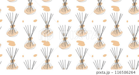 Aromatherapy seamless pattern. Aroma diffuser, essential oil for home. Vector outline, line art illustration concept with Color Abstract shape. Glass Jar Different with Wooden Bamboo Aroma Sticks Aromatherapy seamless pattern. Aroma diffuser, essential oil for home. Vector outline, line art illustration concept with Color Abstract shape. Glass Jar Different with Wooden Bamboo Aroma Sticks 116586264
