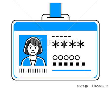 身分証明書 ホルダーに入った女性の顔写真入りのカード 身分証明書 ホルダーに入った女性の顔写真入りのカード 116586286