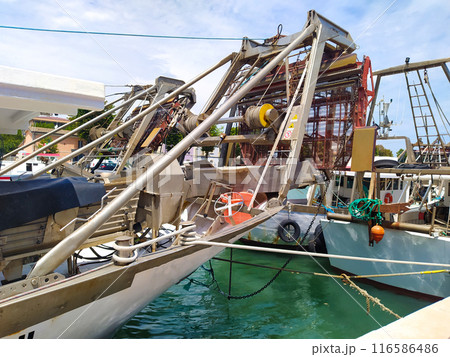 Rimini, Italy - Local fishing boats at summer 116586486