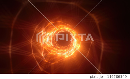 Abstract bright yellow glowing background with a tunnel of lines and stripes of energy of burning rays of plasma and electricity with light Abstract bright yellow glowing background with a tunnel of lines and stripes of energy of burning rays of plasma and electricity with light 116586549