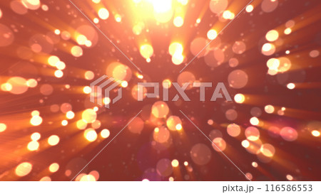 Abstract yellow gold glowing background with flying balls and circles of blurred festive bokeh particles Abstract yellow gold glowing background with flying balls and circles of blurred festive bokeh particles 116586553