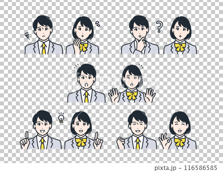 Student, junior high school student, high school student icon, facial expression set material Student, junior high school student, high school student icon, facial expression set material 116586585