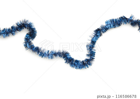 Christmas blue tinsel isolated on white background. This has clipping path. 116586678